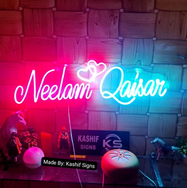 Couple Name Neon Sign with Double Heart - Image 4
