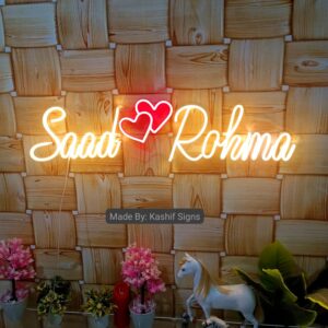 Custom Couple Name Neon Sign – Personalized LED Wall Decor with Hearts