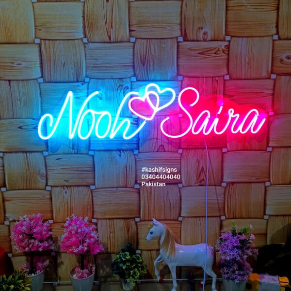 Couple Name Neon Sign with Double Heart - Image 6