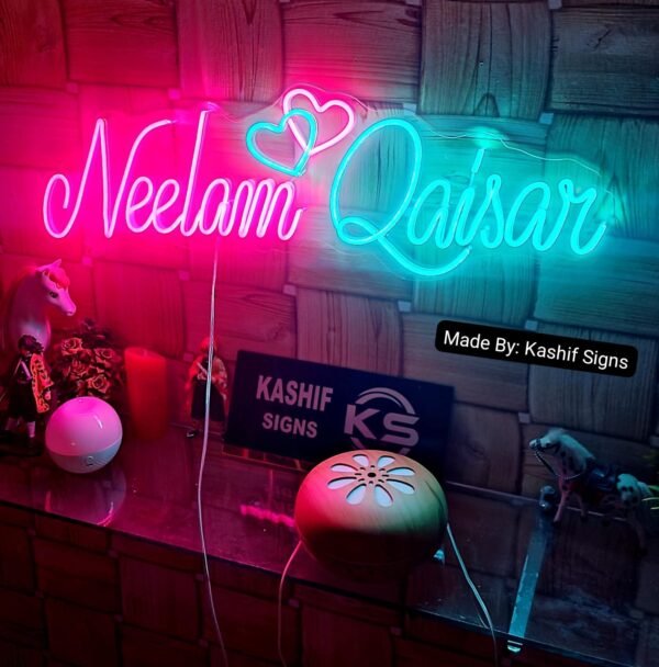 Couple Name Neon Sign with Double Heart - Image 3