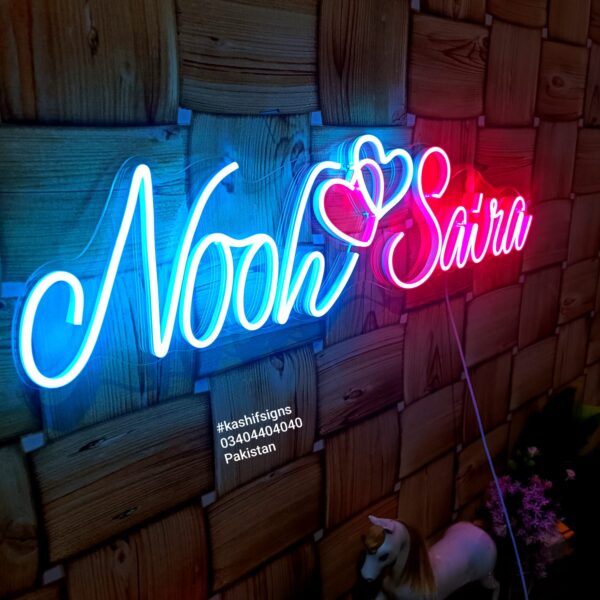 Couple Name Neon Sign with Double Heart - Image 8