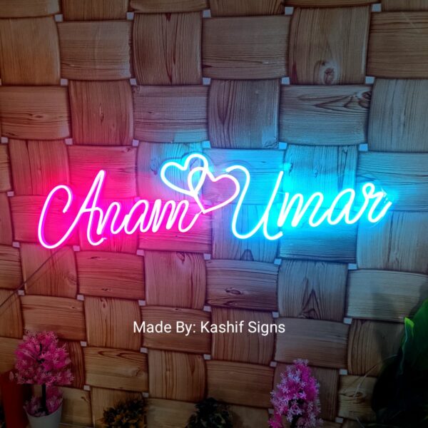 Couple Name Neon Sign with Double Heart - Image 9