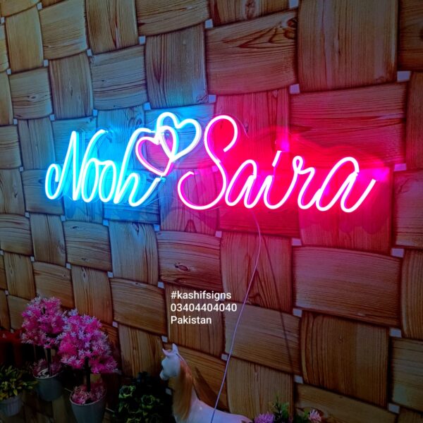 Couple Name Neon Sign with Double Heart - Image 7